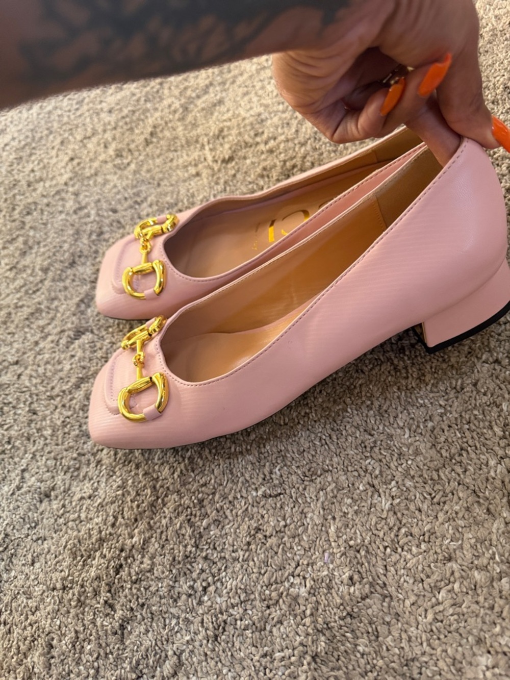 Gucci Blush Pink Horsebit Square Toe Pumps - Picture 10 of 17